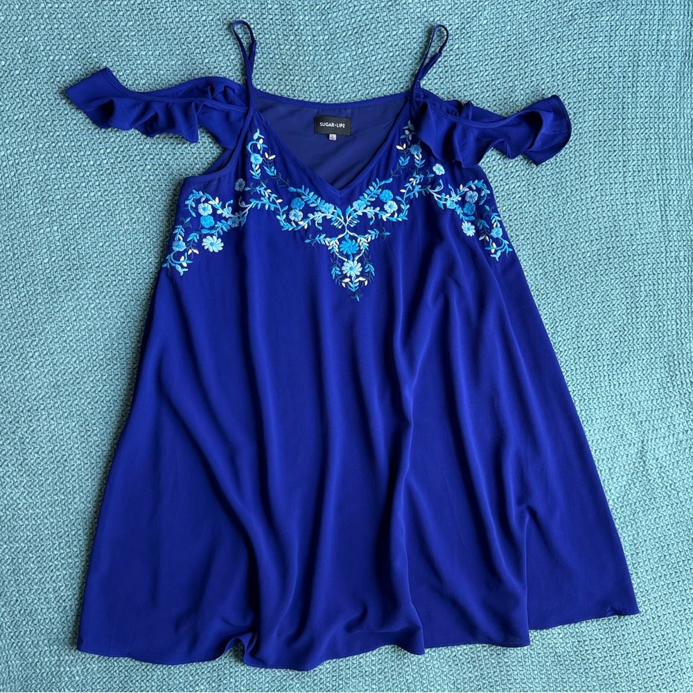 Blue Floral Embroidered Women's Minidress